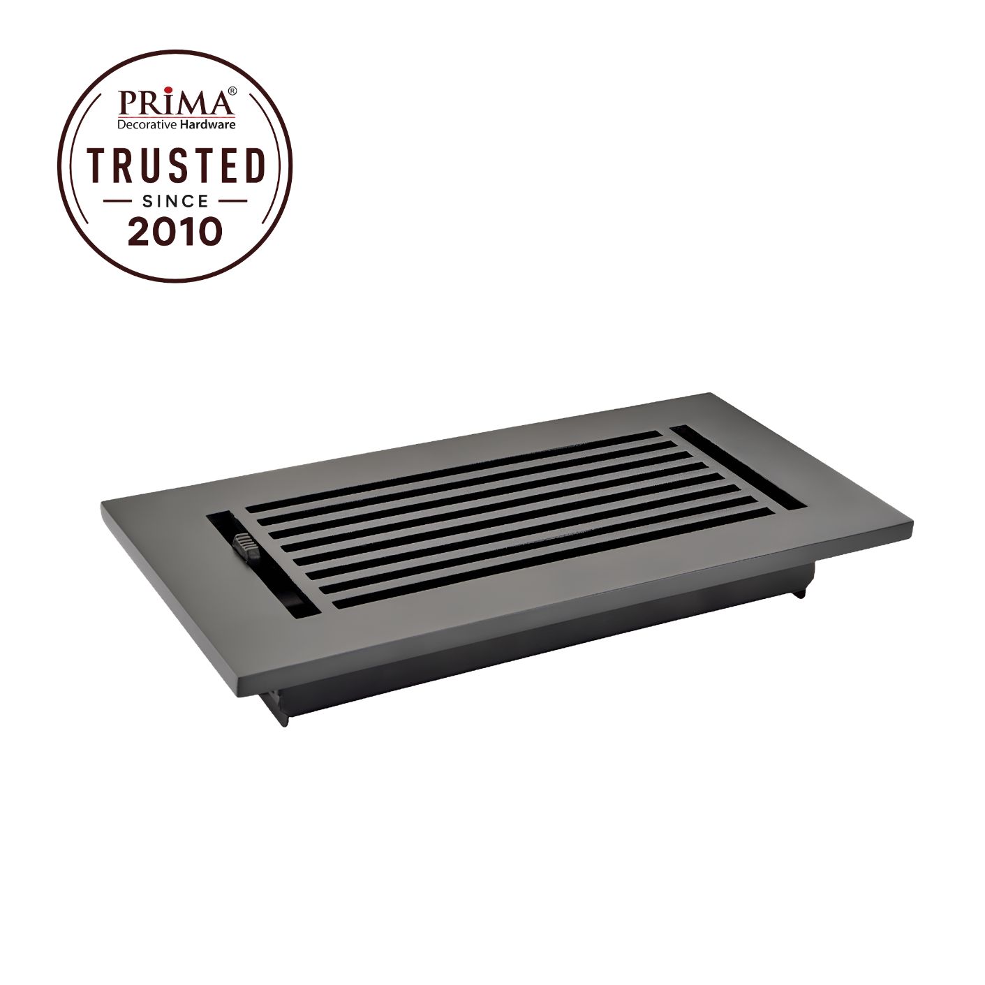 Decorative floor vent with Prima Hardware logo on a white background