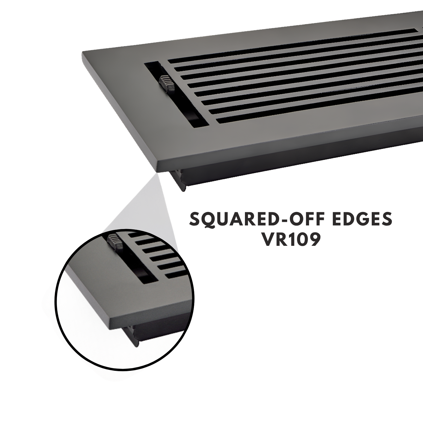Gray floor vent with squared-off edges on a white background