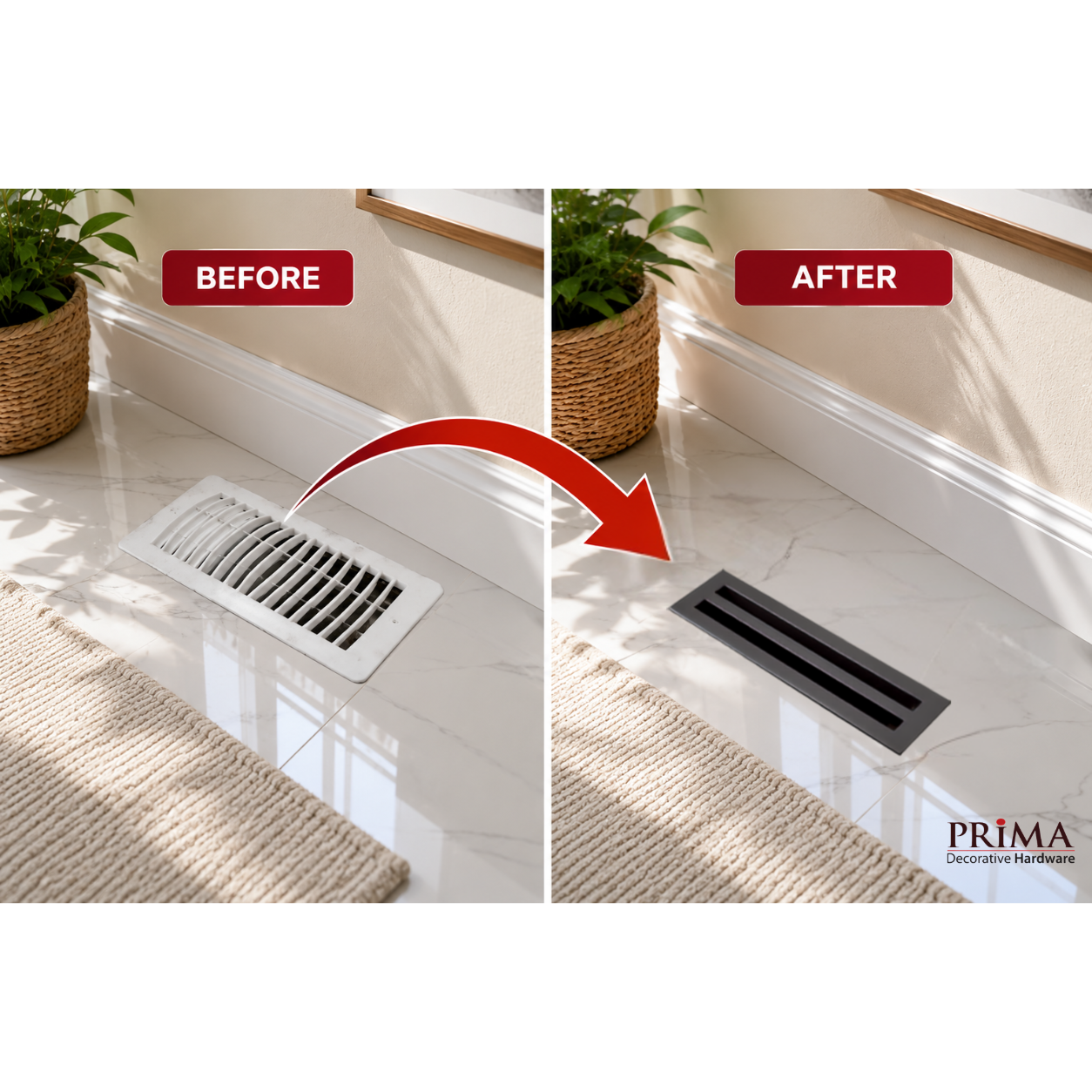 Before and after of floor register benefits in a home
