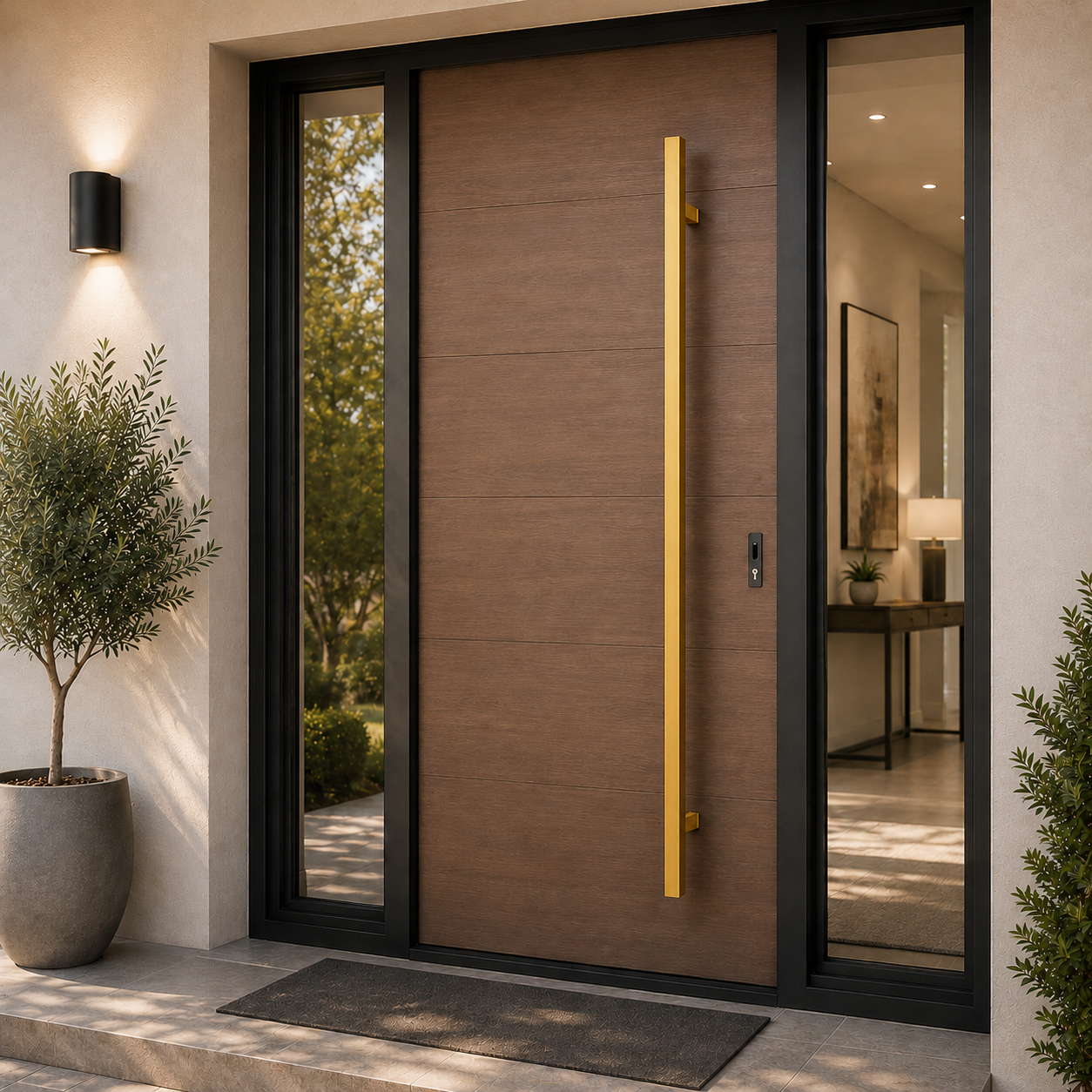 60" Back-to-Back Entry Door Pull Handle | Square H Type Ladder Style | 304 Stainless Steel Front Door Push Pull Handle | for Residential & Commercial use - PVD Gold
