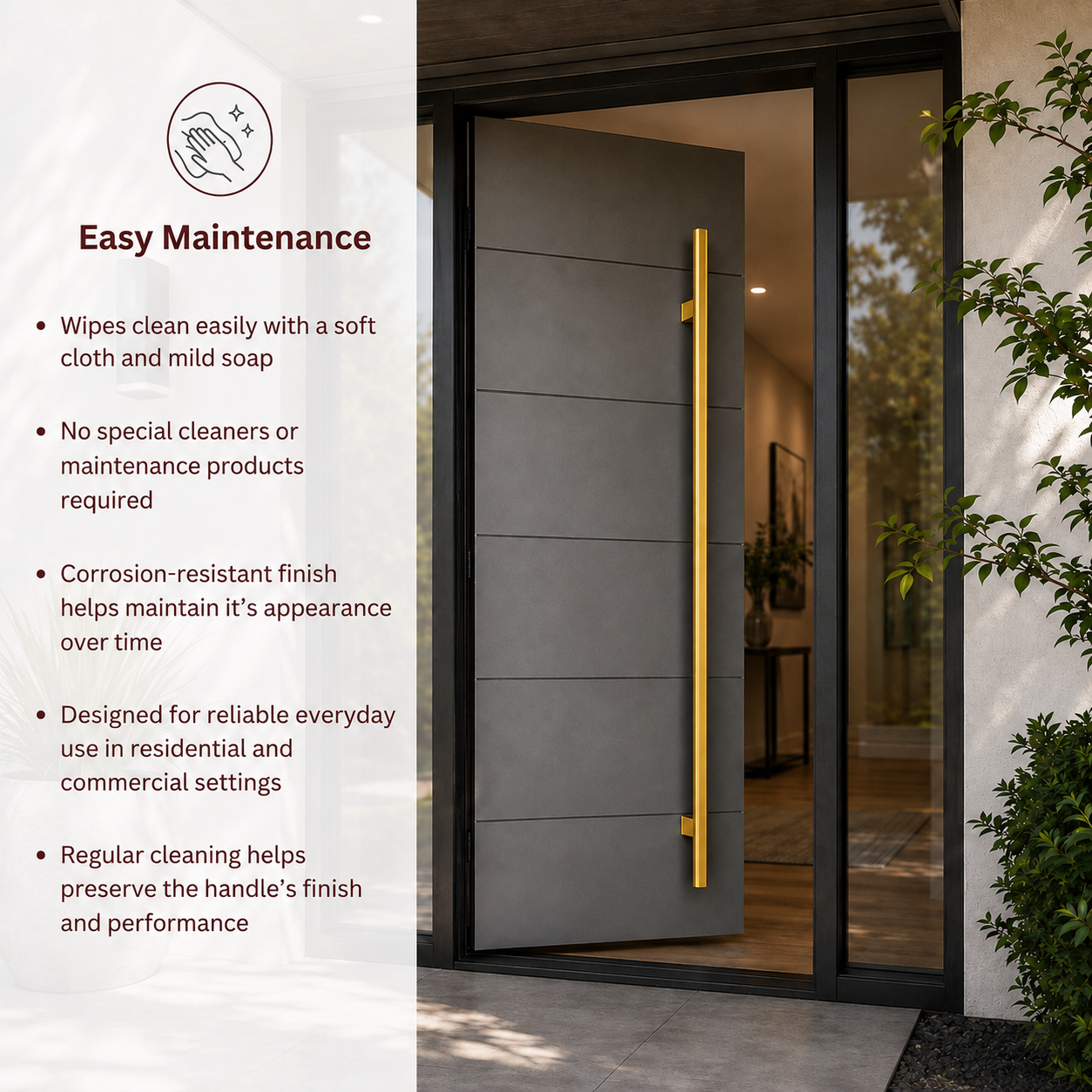 60" Back-to-Back Entry Door Pull Handle | Square H Type Ladder Style | 304 Stainless Steel Front Door Push Pull Handle | for Residential & Commercial use - PVD Gold