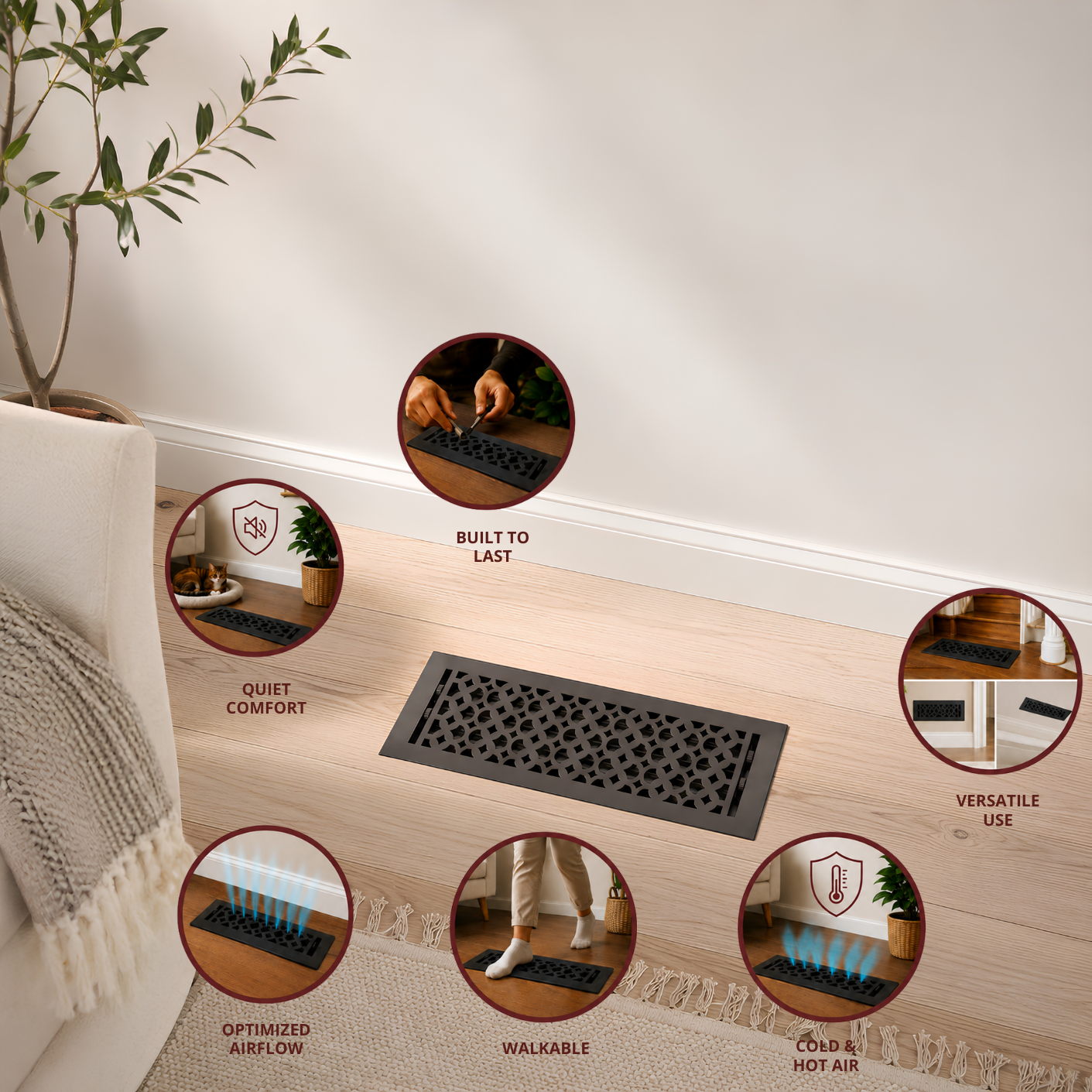 Combination of floor register with different uses