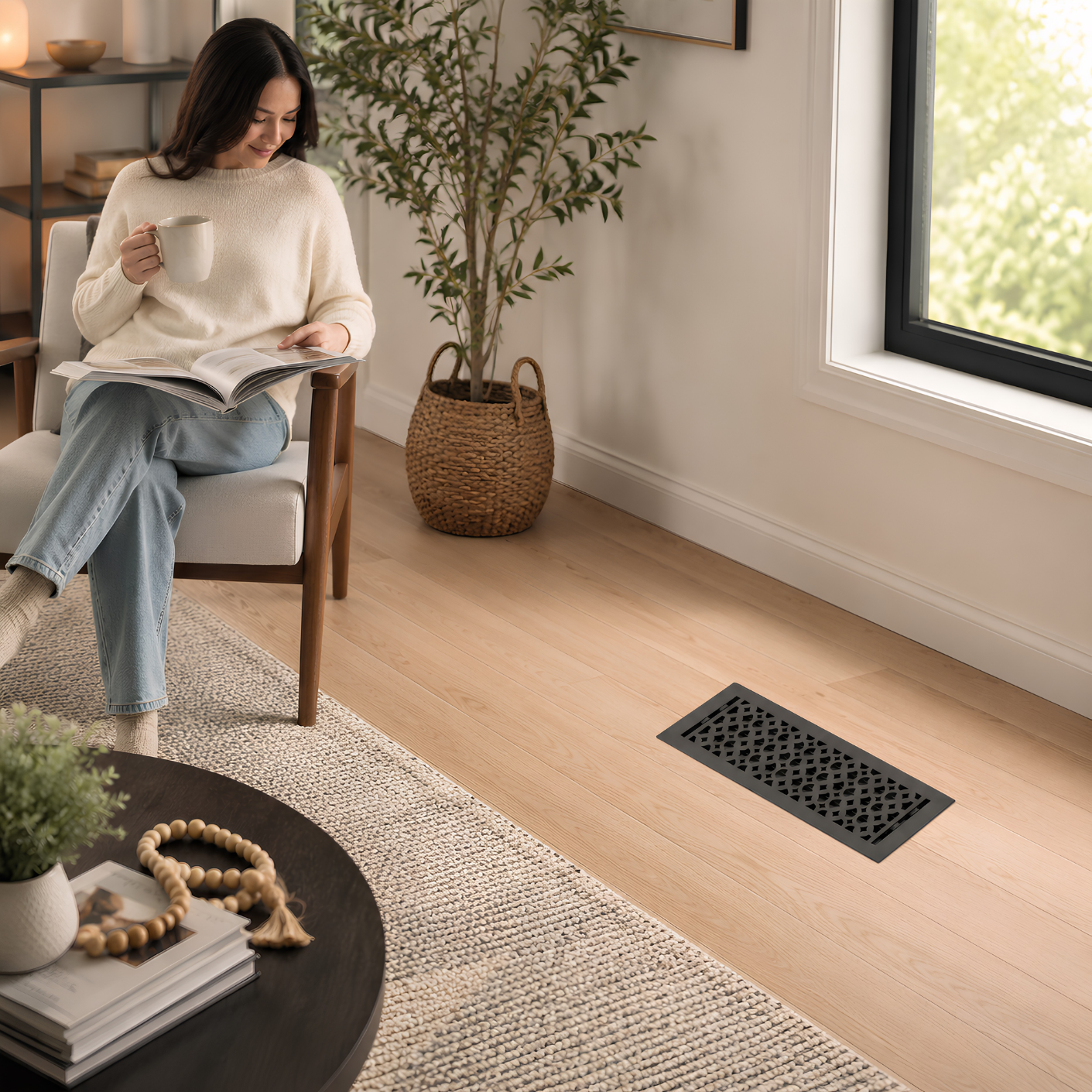 Floor register installed in a house
