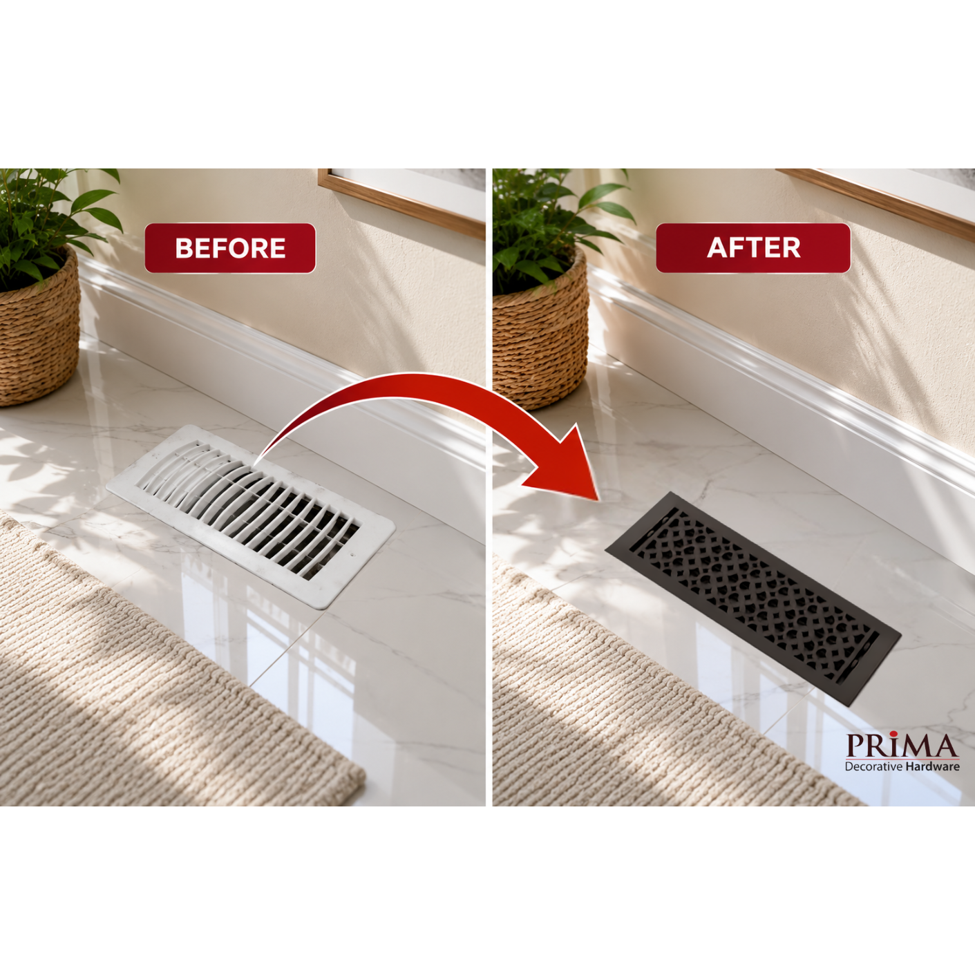Before and after of floor register 