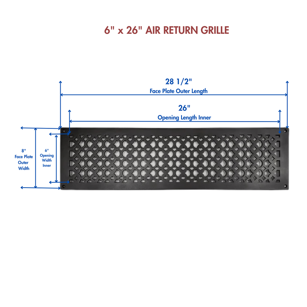 6" x 26" Air Return Grille Cast Aluminum | VR100 Tudor Mushroom Design Vent Cover | Wall, Ceiling & Floor | HVAC Register