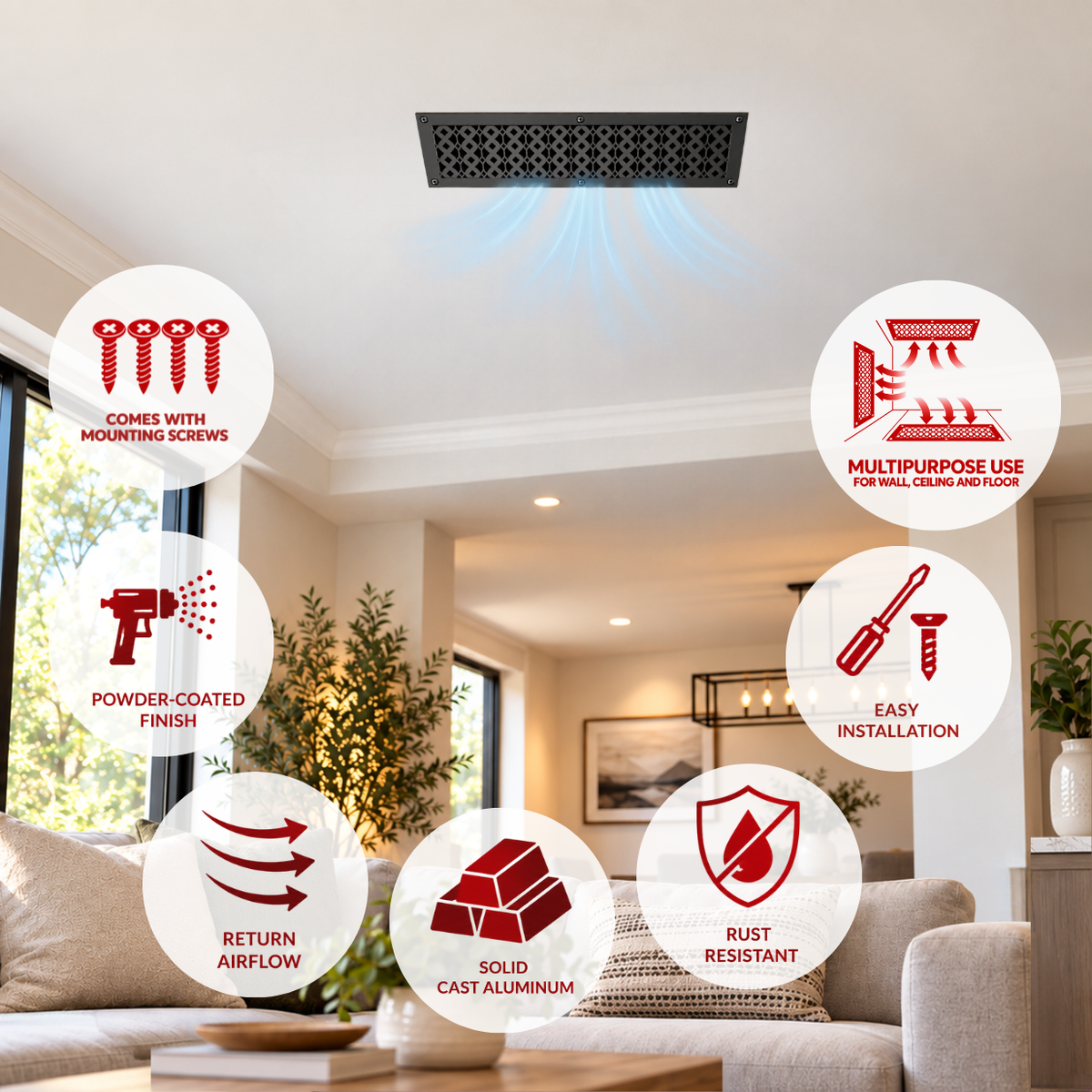 6" x 30" Air Return Grille Cast Aluminum | VR100 Tudor Mushroom Design Vent Cover | Wall, Ceiling & Floor | HVAC Register