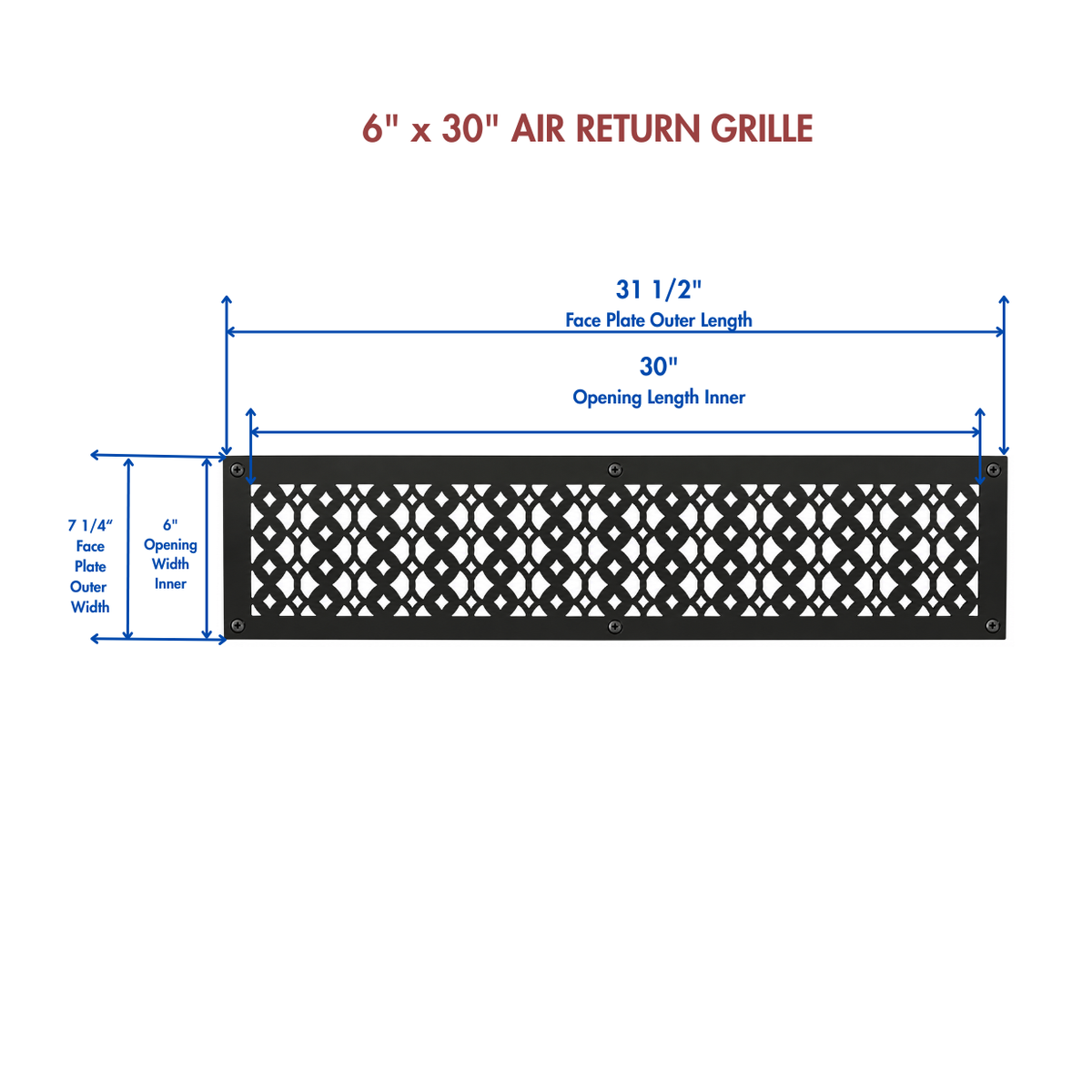 6" x 30" Air Return Grille Cast Aluminum | VR100 Tudor Mushroom Design Vent Cover | Wall, Ceiling & Floor | HVAC Register
