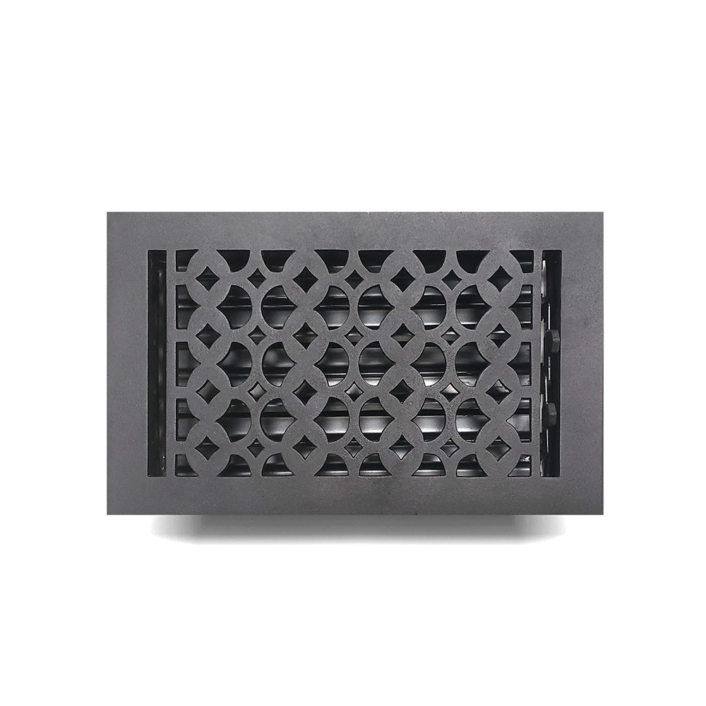 Floor Vent Cover / Register Size: 6” x 10” VR100 with Damper top faceplate outer size 7-1/4″ x 11-3/4″, thickness 5 mm, decorative handcrafted high-quality metal – cast aluminum powder coated Re-paintable for floors, walls, and ceilings