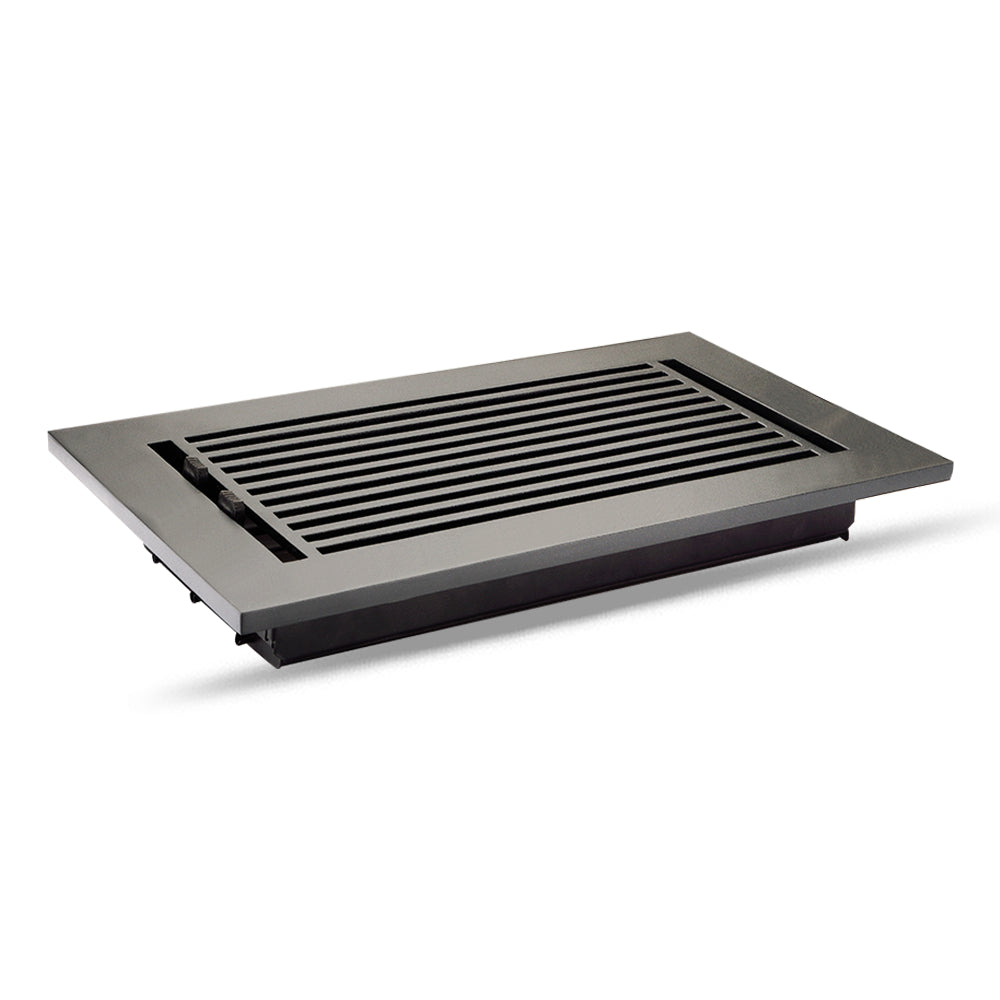 Floor Vent Cover / Register Size: 6” x 10” with Damper top faceplate outer size 8″ x 12”, thickness 5 mm, high-quality metal - cast aluminum black powder coated Re-paintable for floors, walls, and ceilings - Modern Linear  Design (VR 109)