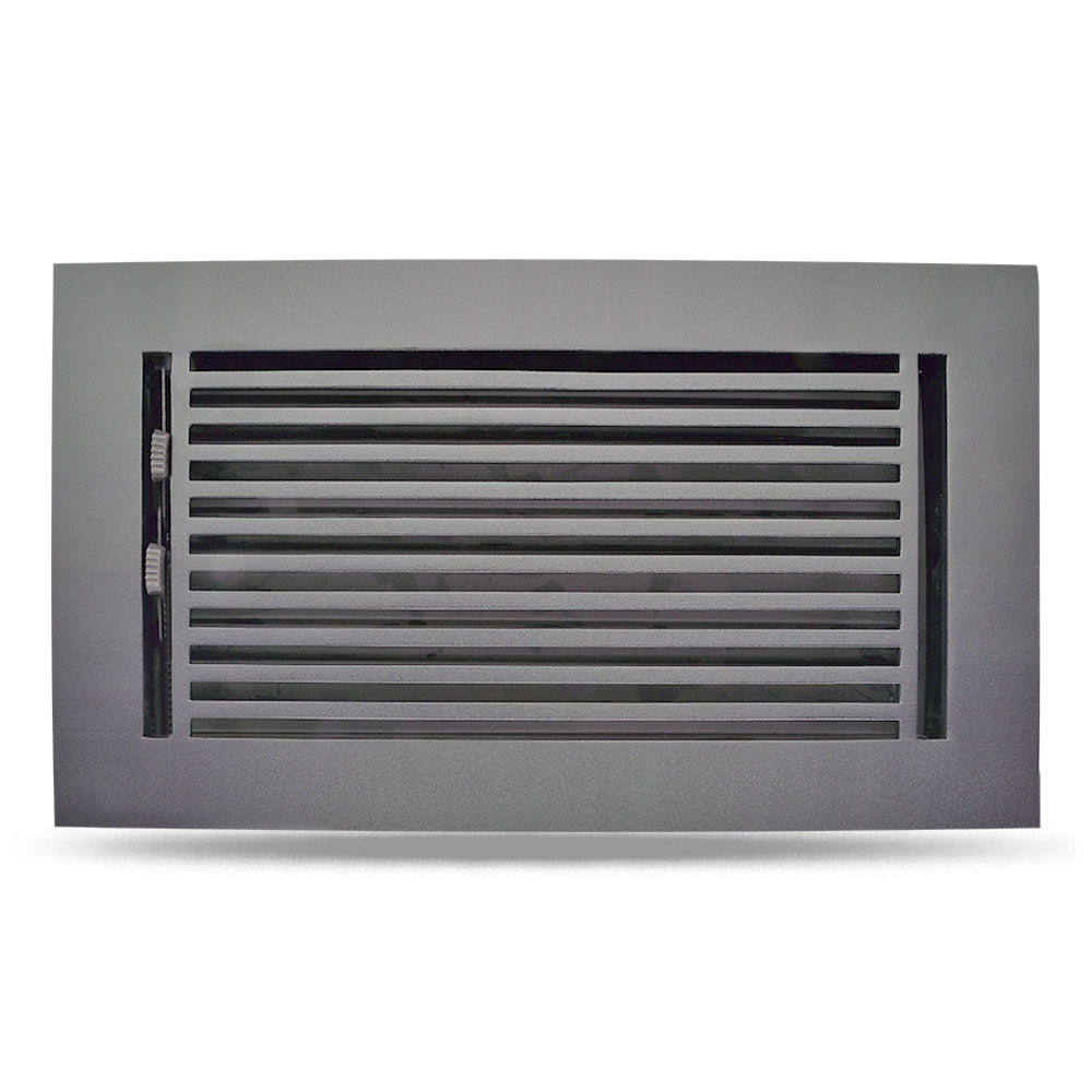 Floor Vent Cover / Register Size: 6” x 10” with Damper top faceplate outer size 8″ x 12”, thickness 5 mm, high-quality metal - cast aluminum black powder coated Re-paintable for floors, walls, and ceilings - Modern Linear  Design (VR 109)