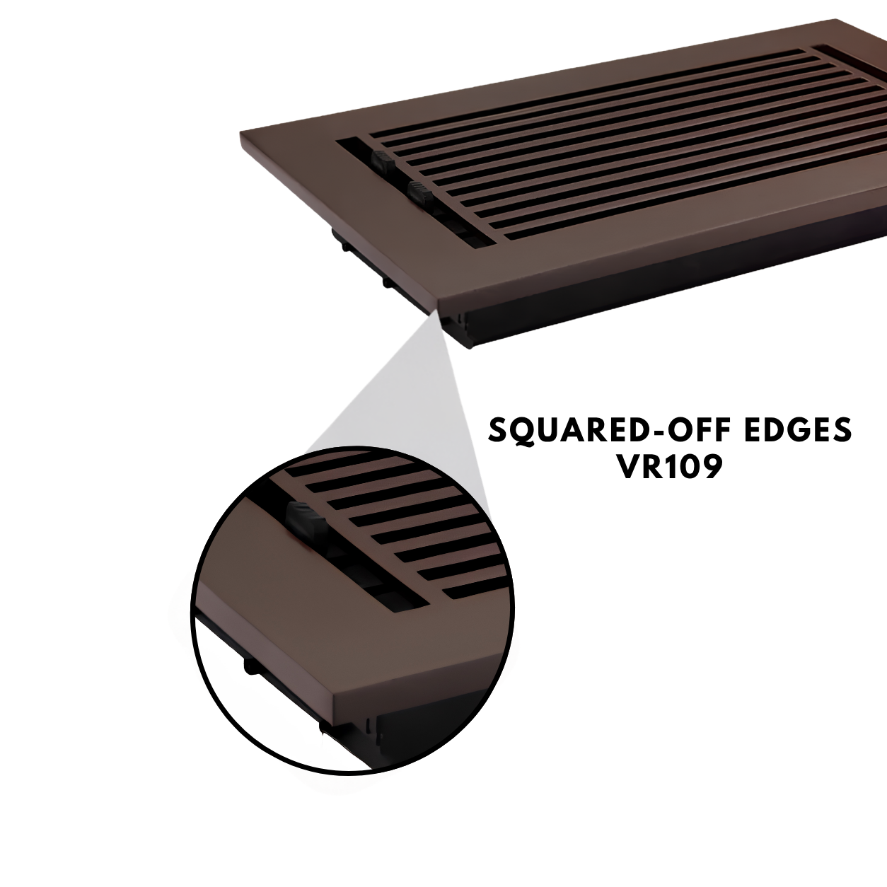 Brown floor vent with squared-off edges on a white background