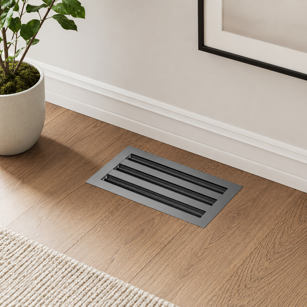 Black Floor register hero lifestyle in a home 
