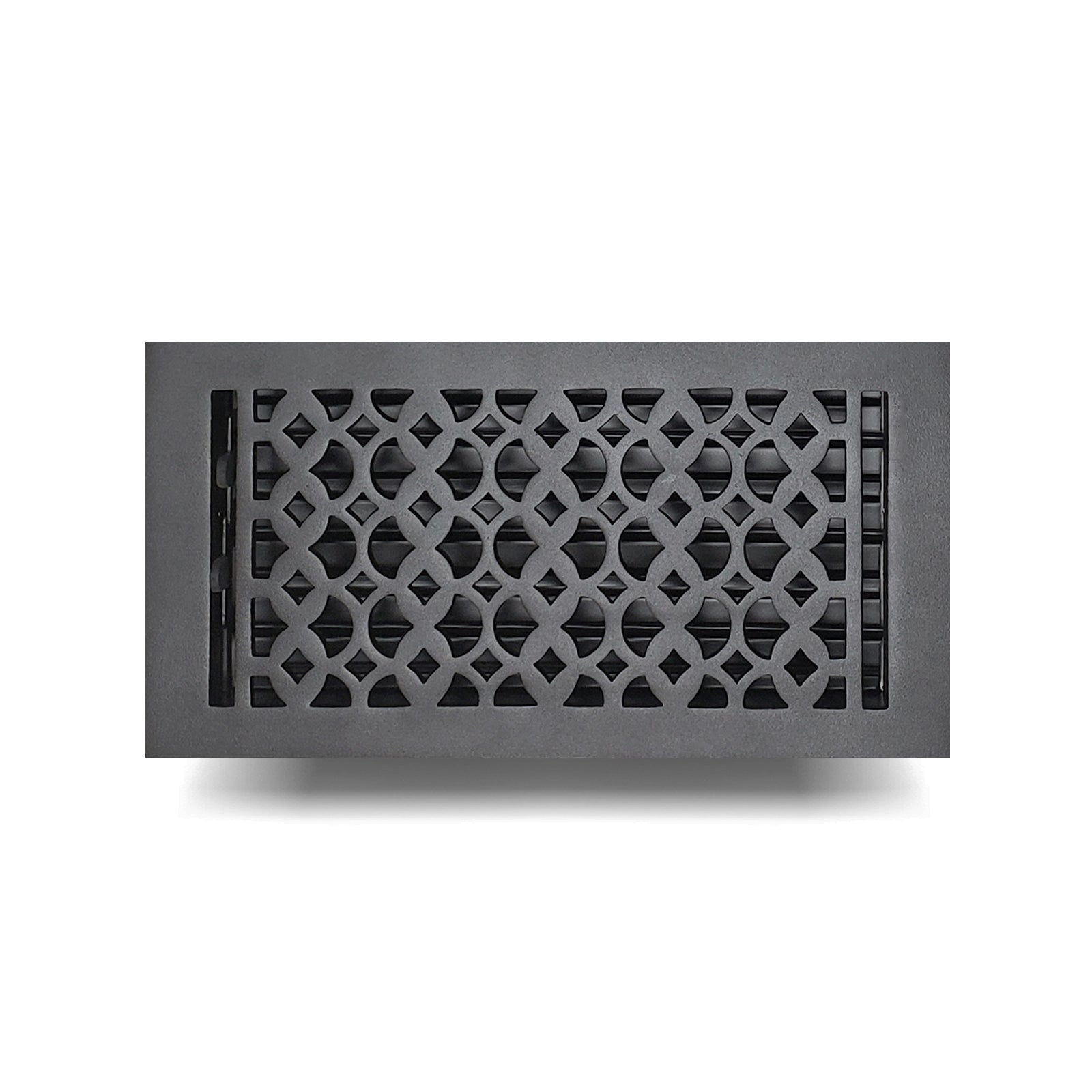 Floor Vent Cover / Register Size: 6” x 12” VR100 with Damper top faceplate outer size 7-1/4″ x 14″, thickness 5 mm, decorative handcrafted high-quality metal – cast aluminum powder coated Re-paintable for floors, walls, and ceilings