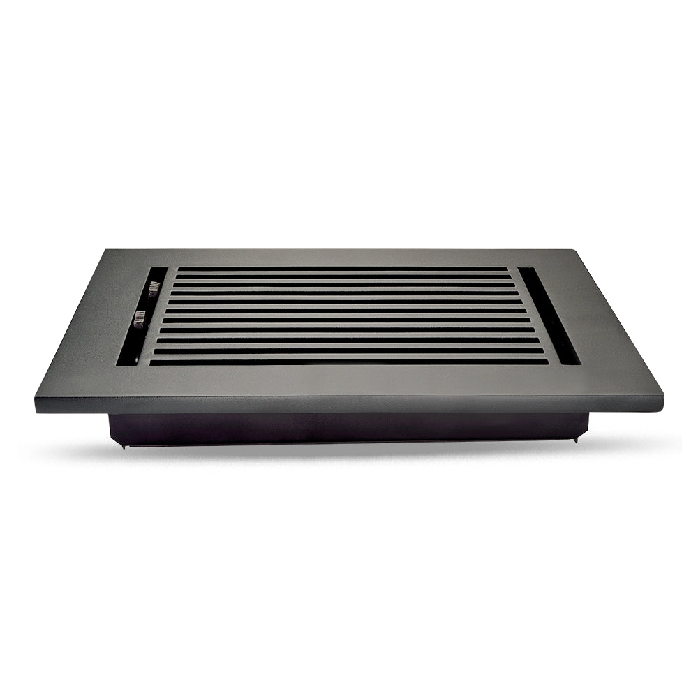 6" x 12" Floor Register with Damper, Cast Aluminum Modern Linear Vent Cover VR109 - Black