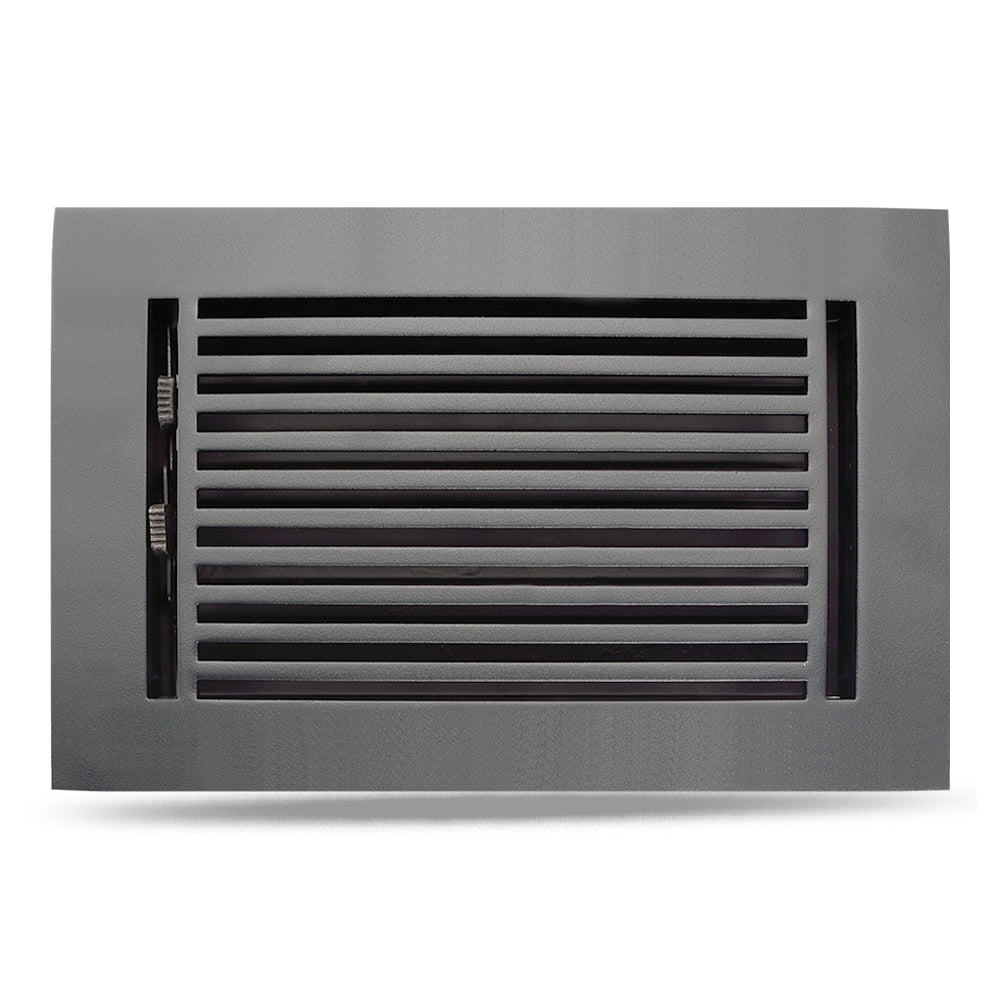 Floor Vent Cover / Register Size: 6” x 12” with Damper top faceplate outer size 8″ x 14”, thickness 5 mm, high-quality metal - cast aluminum black powder coated Re-paintable for floors, walls, and ceilings - Modern Linear  Design (VR 109)