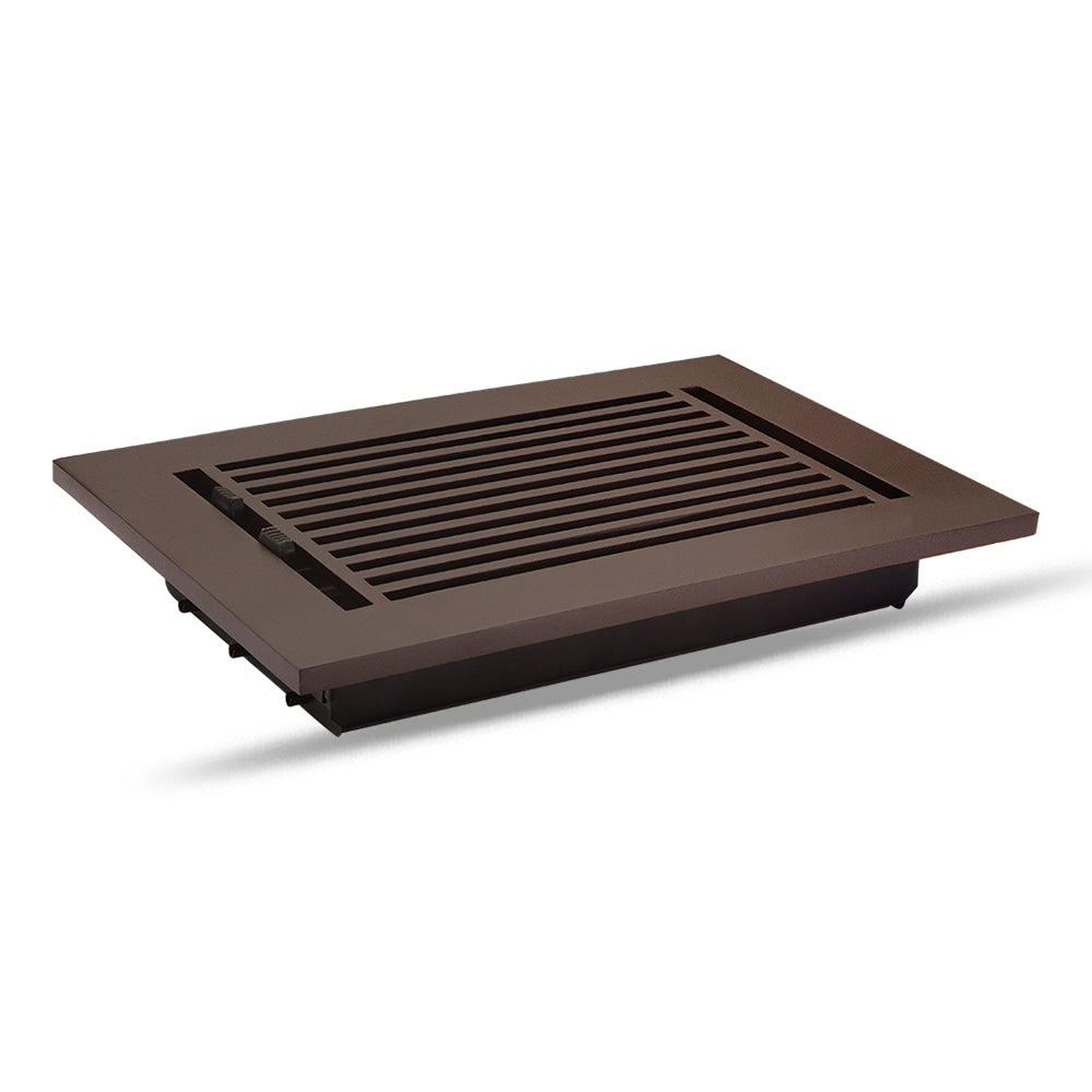 6" x 12" Floor Register with Damper, Cast Aluminum Modern Linear Vent Cover VR109 - Brown