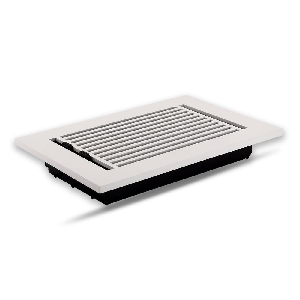 Floor Vent Cover / Register Size: 6” x 12” with Damper top faceplate outer size 8″ x 14”, thickness 5 mm, high-quality metal - cast aluminum white powder coated Re-paintable for floors, walls, and ceilings - Modern Linear  Design (VR 109)