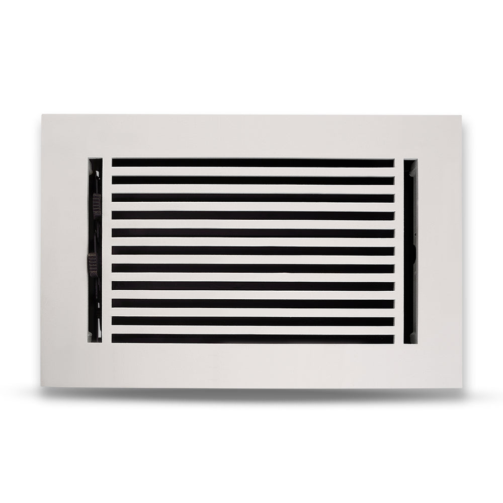 Floor Vent Cover / Register Size: 6” x 12” with Damper top faceplate outer size 8″ x 14”, thickness 5 mm, high-quality metal - cast aluminum white powder coated Re-paintable for floors, walls, and ceilings - Modern Linear  Design (VR 109)
