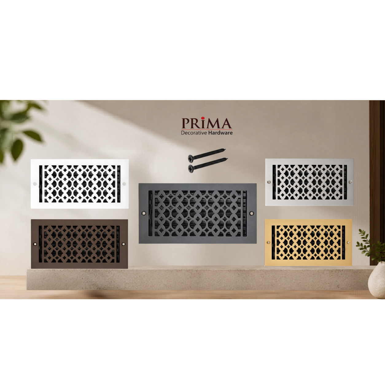 Combination of floor registers with holes and screws
