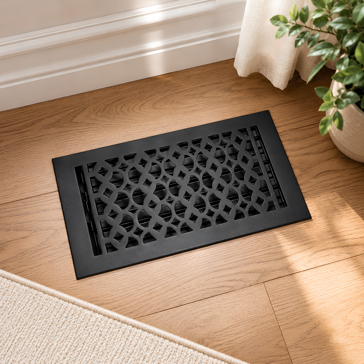 Cast Iron Floor Register 6" x 12” with Damper, Tudor Mushroom Design Vent Cover VR100