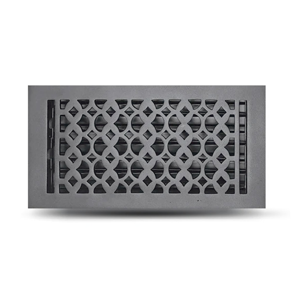 Floor Vent Cover / Register Size: 6” x 14” VR100 with Damper top faceplate outer size 7-3/4″ X 15-3/4″, thickness 5 mm, decorative handcrafted high-quality metal – cast aluminum powder coated Re-paintable for floors, walls, and ceilings