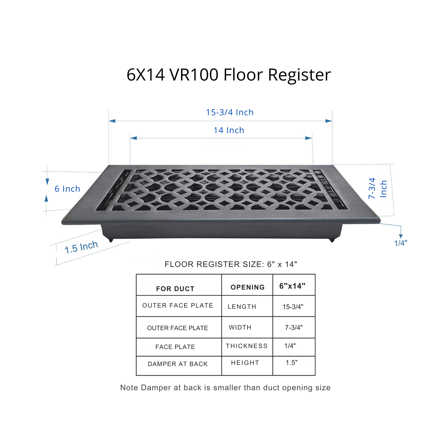 Floor register size guide dimension