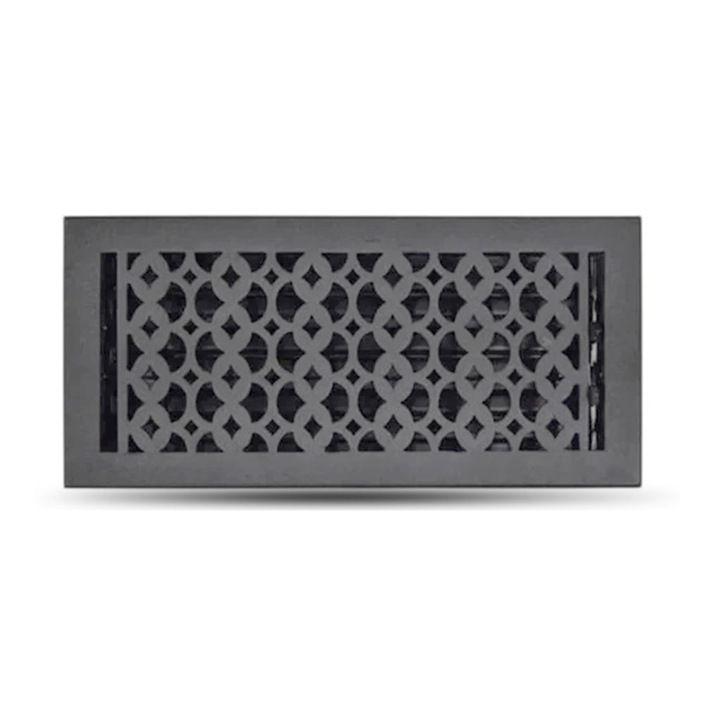 Floor Vent Cover / Register Size: 6” x 16” VR100 with Damper top faceplate outer size 7-3/4″ x 16-1/4″, thickness 5 mm, decorative handcrafted high-quality metal – cast aluminum powder coated Re-paintable for floors, walls, and ceilings