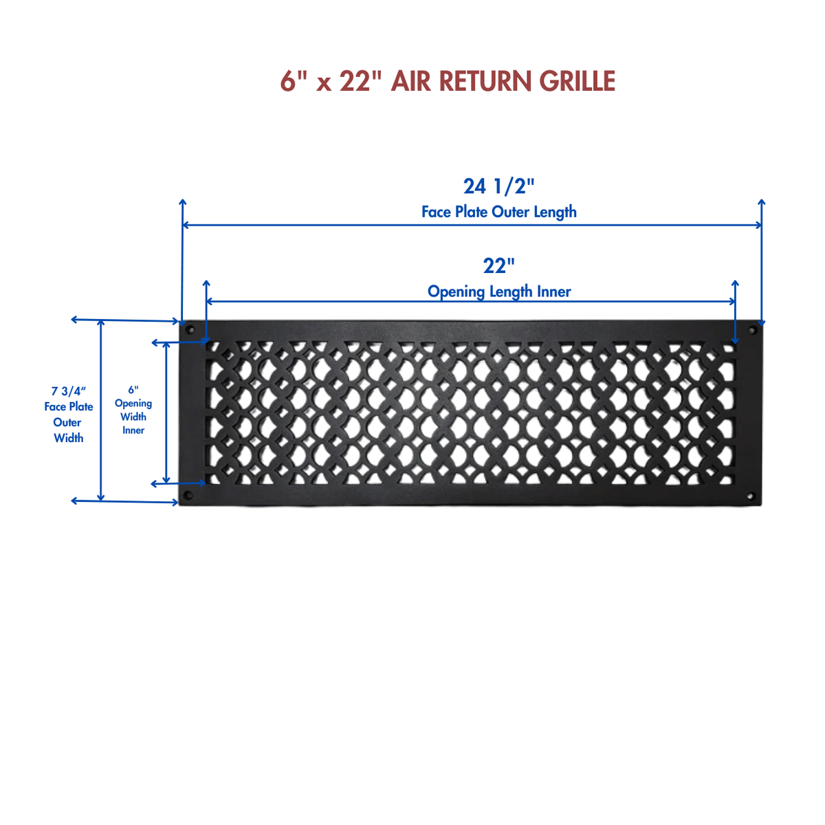 6" x 22" Air Return Grille Cast Iron | VR100 Tudor Mushroom Design Vent Cover | Wall, Ceiling & Floor | HVAC Register