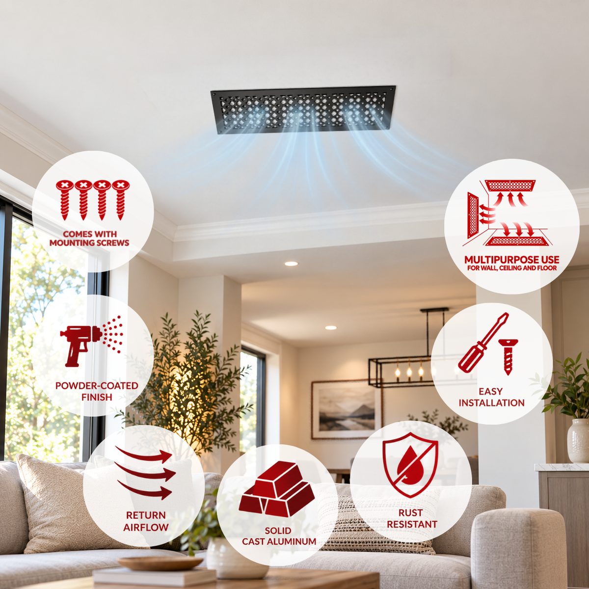 6" x 22" Air Return Grille Cast Iron | VR100 Tudor Mushroom Design Vent Cover | Wall, Ceiling & Floor | HVAC Register