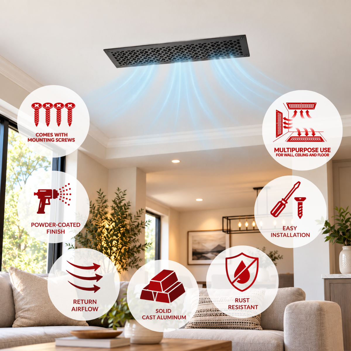6" x 24" Air Return Grille Cast Aluminum | VR100 Tudor Mushroom Design Vent Cover | Wall, Ceiling & Floor | HVAC Register
