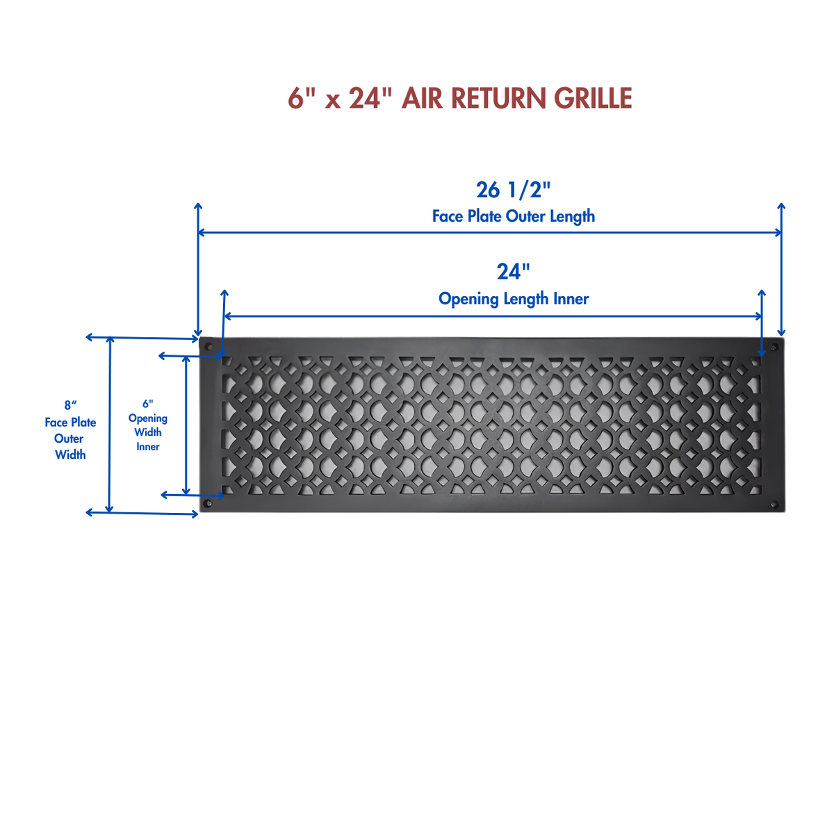6" x 24" Air Return Grille Cast Aluminum | VR100 Tudor Mushroom Design Vent Cover | Wall, Ceiling & Floor | HVAC Register