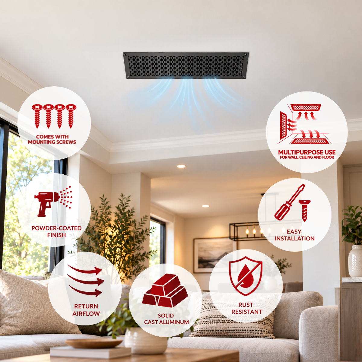 6" x 28" Air Return Grille Cast Aluminum | VR100 Tudor Mushroom Design Vent Cover | Wall, Ceiling & Floor | HVAC Register