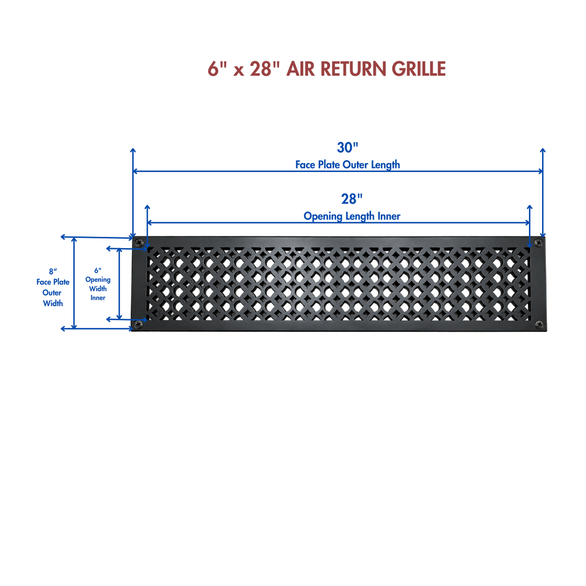6" x 28" Air Return Grille Cast Aluminum | VR100 Tudor Mushroom Design Vent Cover | Wall, Ceiling & Floor | HVAC Register