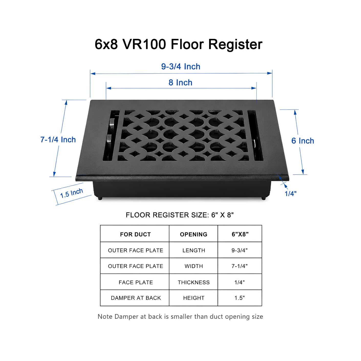 Floor register size guide dimension