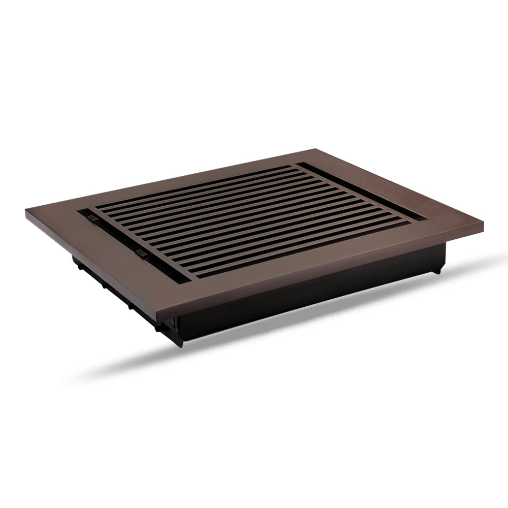Floor Vent Cover / Register Size: 8” x 10” with Damper top faceplate outer size 10″ x 12”, thickness 5 mm, high-quality metal - cast aluminum brown powder coated Re-paintable for floors, walls, and ceilings - Modern Linear  Design (VR 109)
