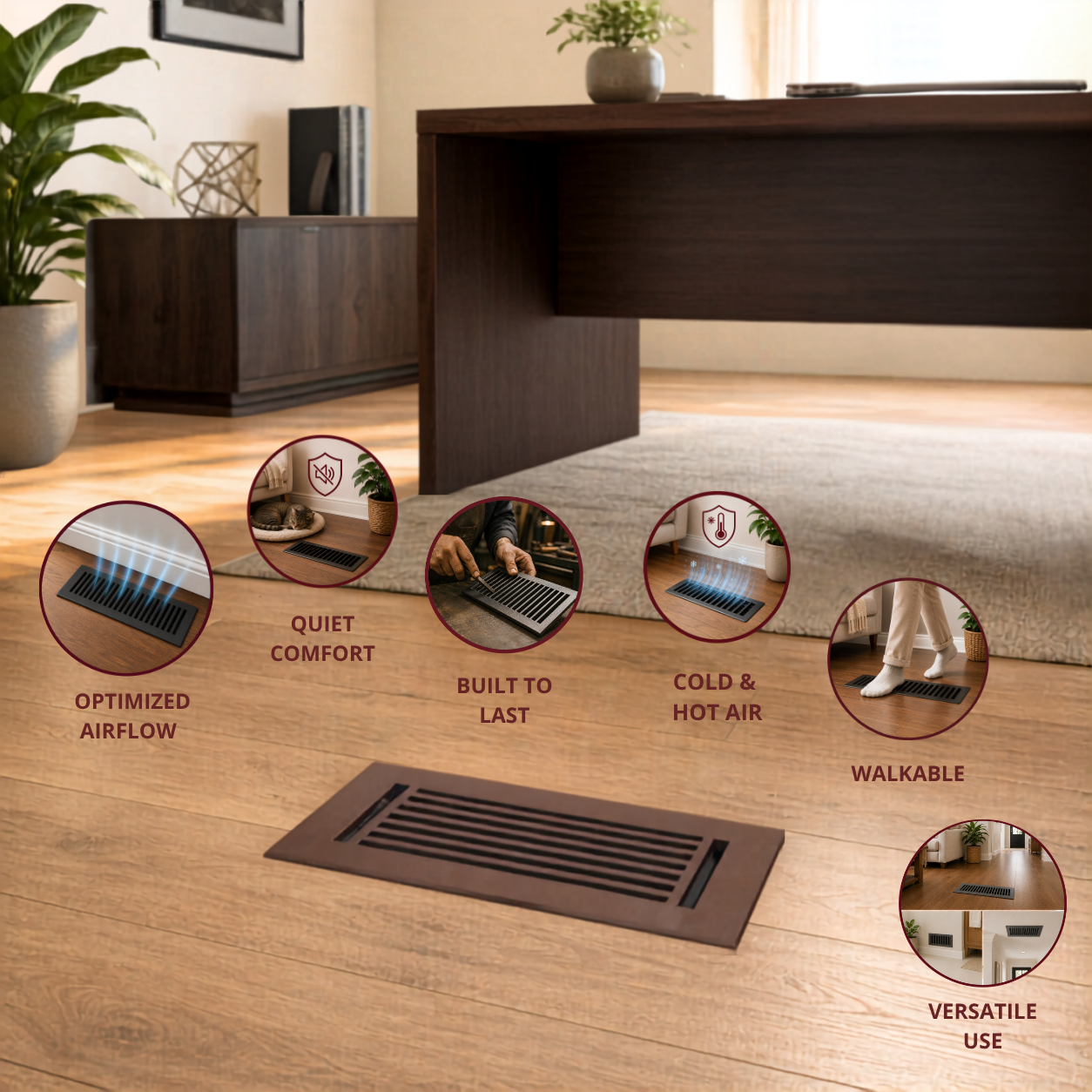Floor Register features uses in a hero lifestyle
