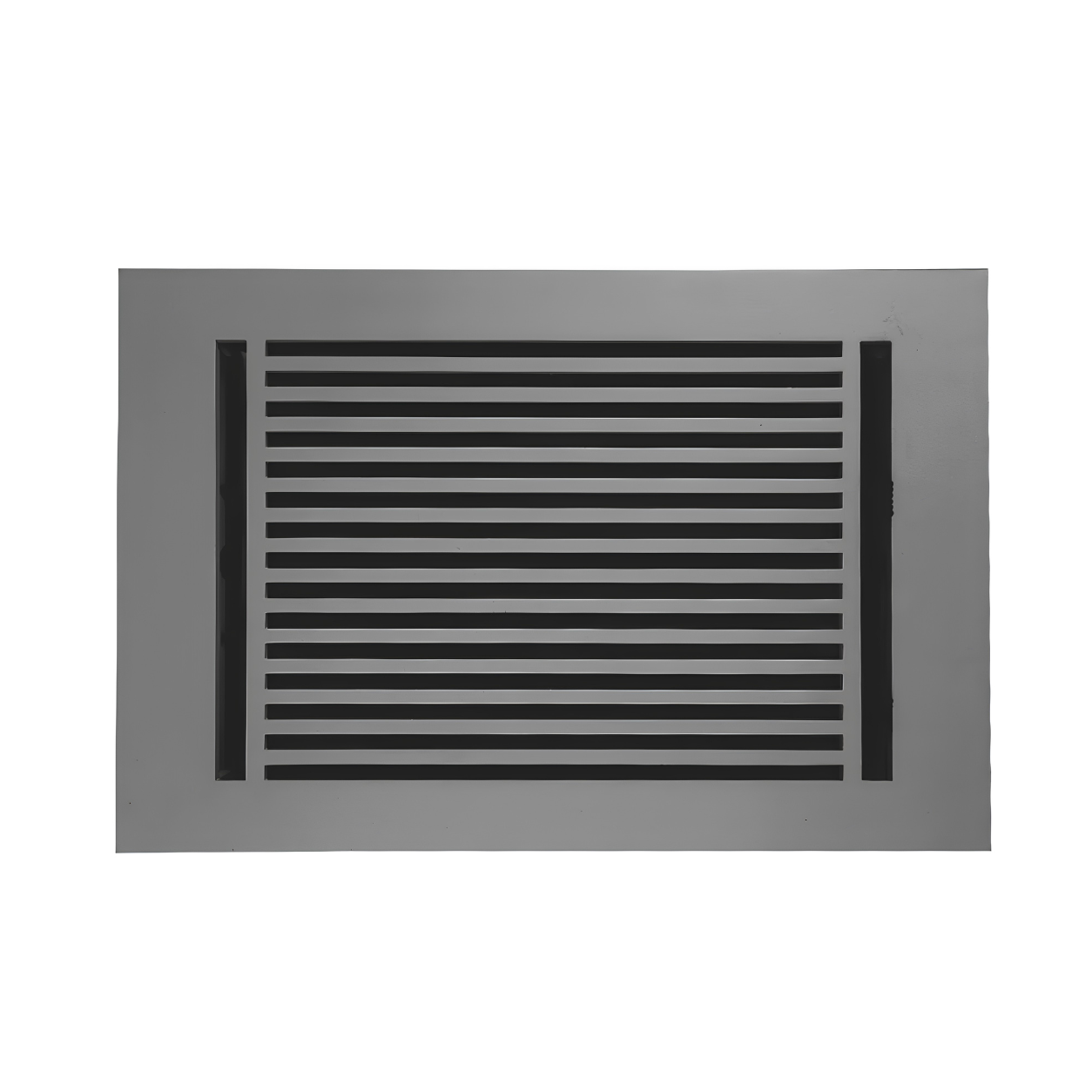A rectangular metal vent cover with horizontal slats and two vertical end bars, shown against a plain white background.