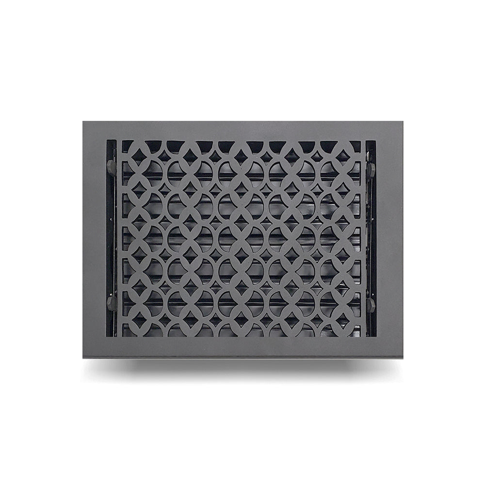 Floor Vent Cover / Register Size: 8” x 12” VR100 with Damper top faceplate outer size 9-1/4″ x 14″, thickness 5 mm, decorative handcrafted high-quality metal – cast aluminum powder coated Re-paintable for floors, walls, and ceilings
