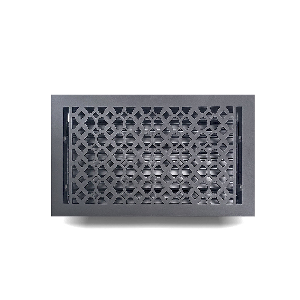 Floor Vent Cover / Register Size: 8” x 14” VR100 with Damper top faceplate outer size 9-1/4″ x 15-3/4″, thickness 5 mm, decorative handcrafted high-quality metal – cast aluminum powder coated Re-paintable for floors, walls, and ceilings