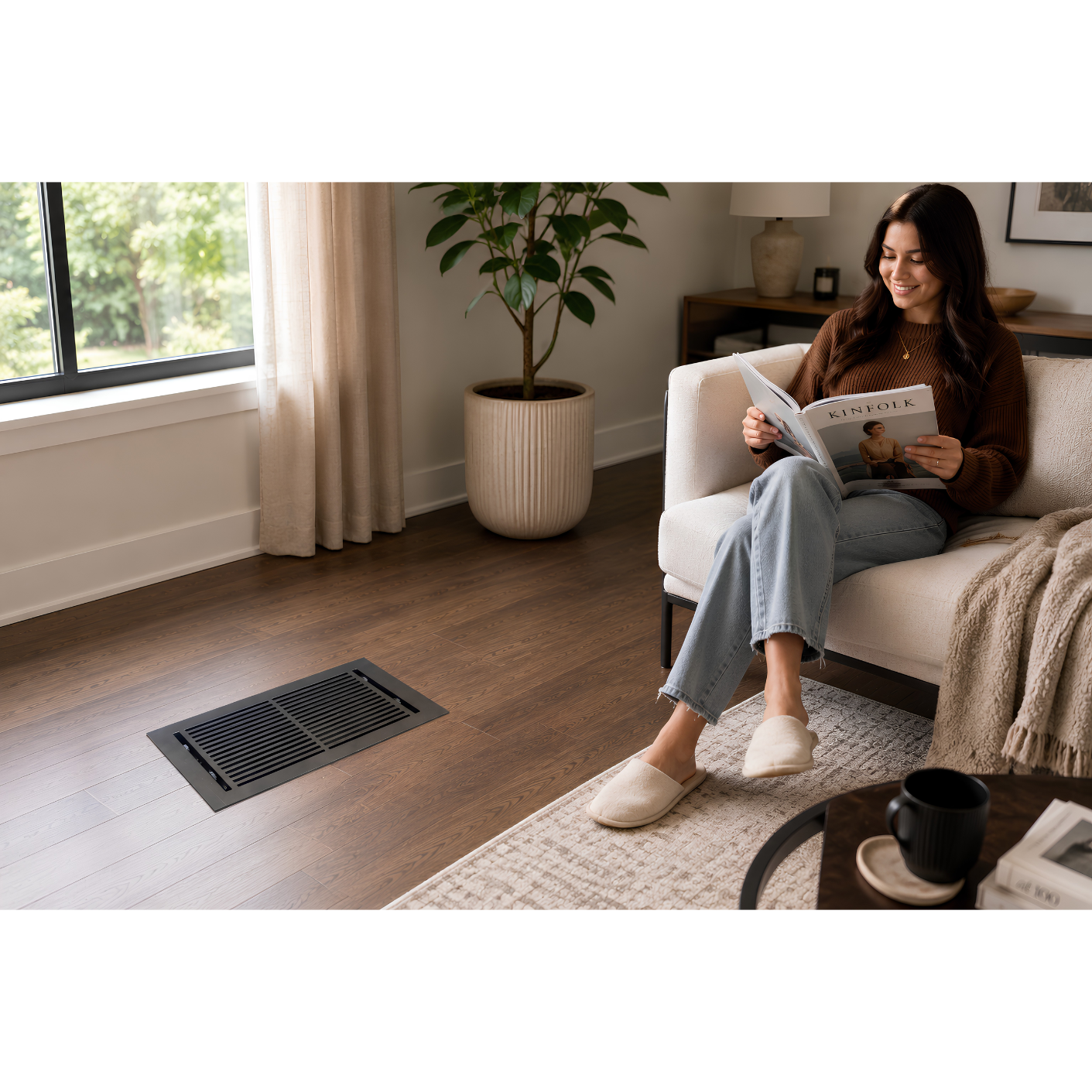 Floor Register Installed in a hero lifestyle background