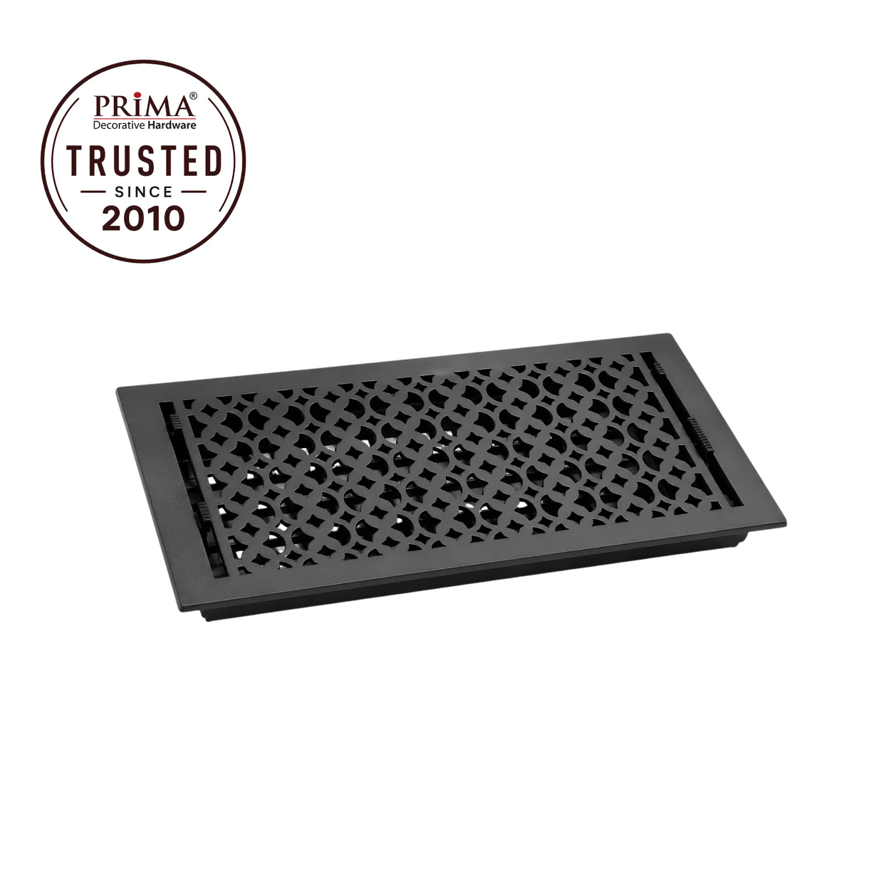 Sideview of floor register with trust badge 
