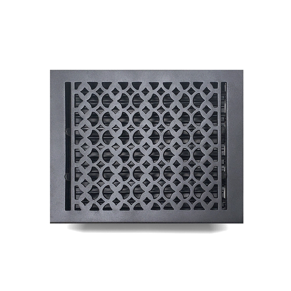 Floor Vent Cover / Register Size: 9” x 12” VR100 with Damper top faceplate outer size 10.5″ x 14″, thickness 5 mm, decorative handcrafted high-quality metal – cast aluminum powder coated Re-paintable for floors, walls, and ceilings