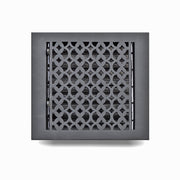 Floor Vent Cover / Register Size: 9” x 9” VR100 with Damper top faceplate outer size 10-1/2″ x 11-1/2″, thickness 5 mm, decorative handcrafted high-quality metal – cast aluminum powder coated Re-paintable for floors, walls, and ceilings