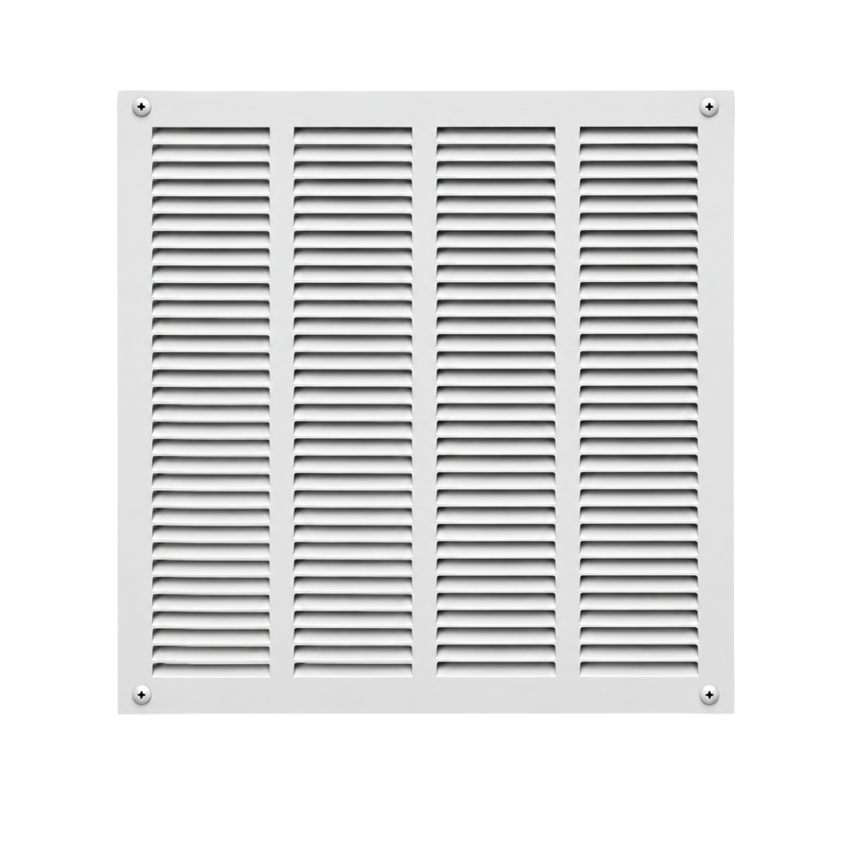 16" x 16" white steel air return grille with horizontal slats for sidewall and ceiling HVAC vent.
