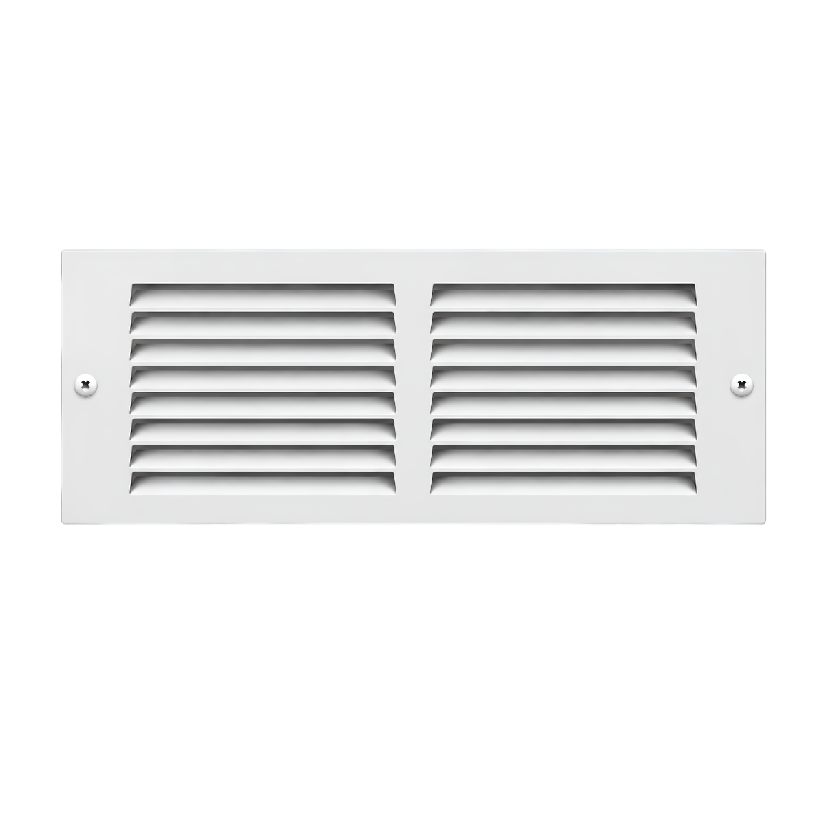 10" x 4" white steel air return grille with horizontal slats for sidewall and ceiling HVAC vent. 
