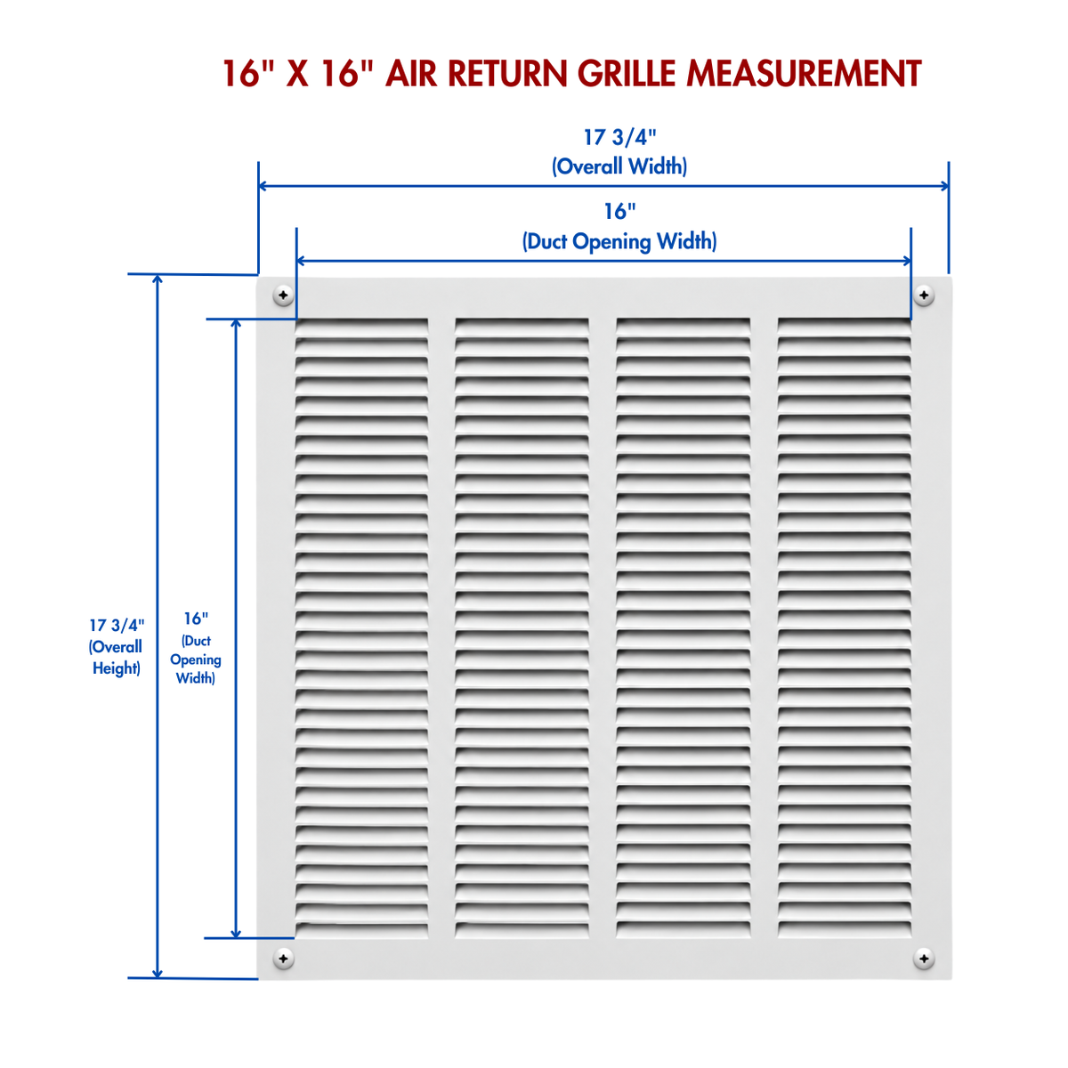 16" x 16" white steel air return grille measurement.
