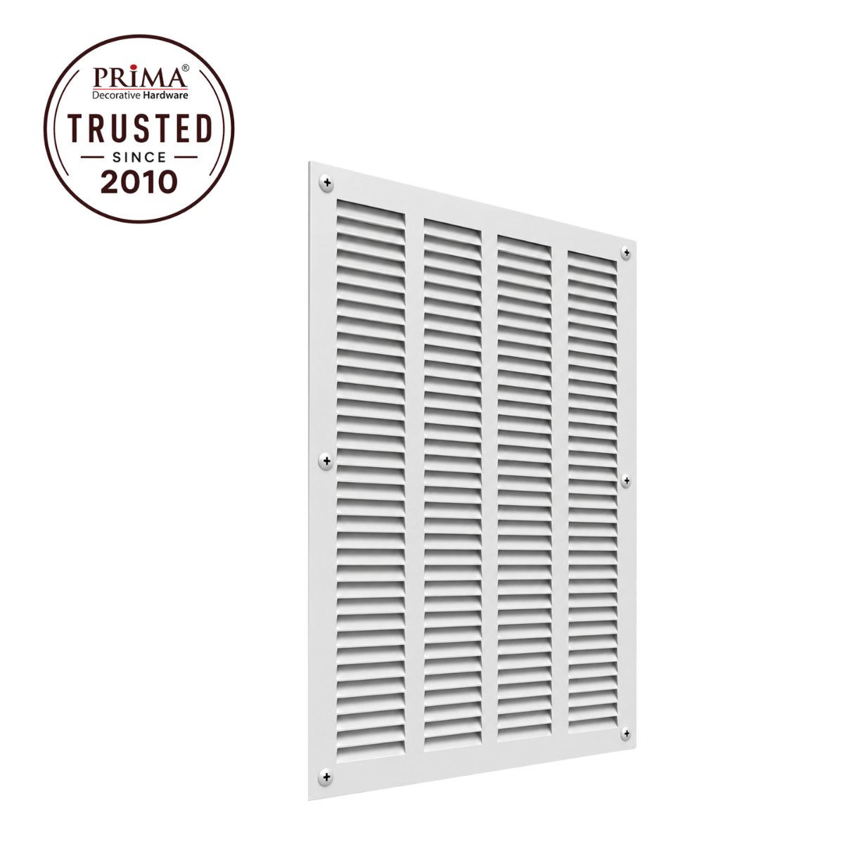 16" x 24" white steel air return grille with horizontal slats for sidewall and ceiling HVAC vent with trust badge.

