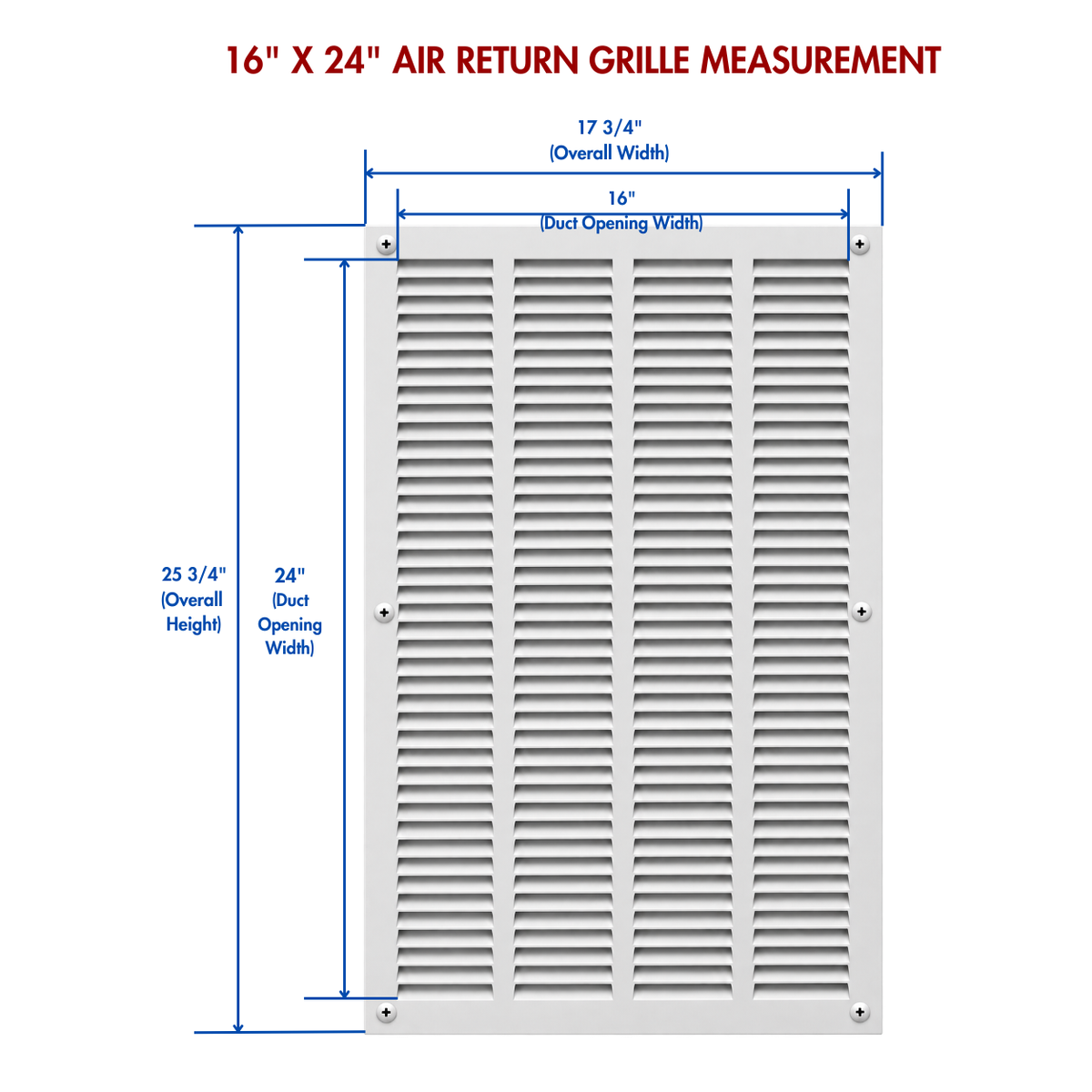 16" x 24" white steel air return grille measurement.
