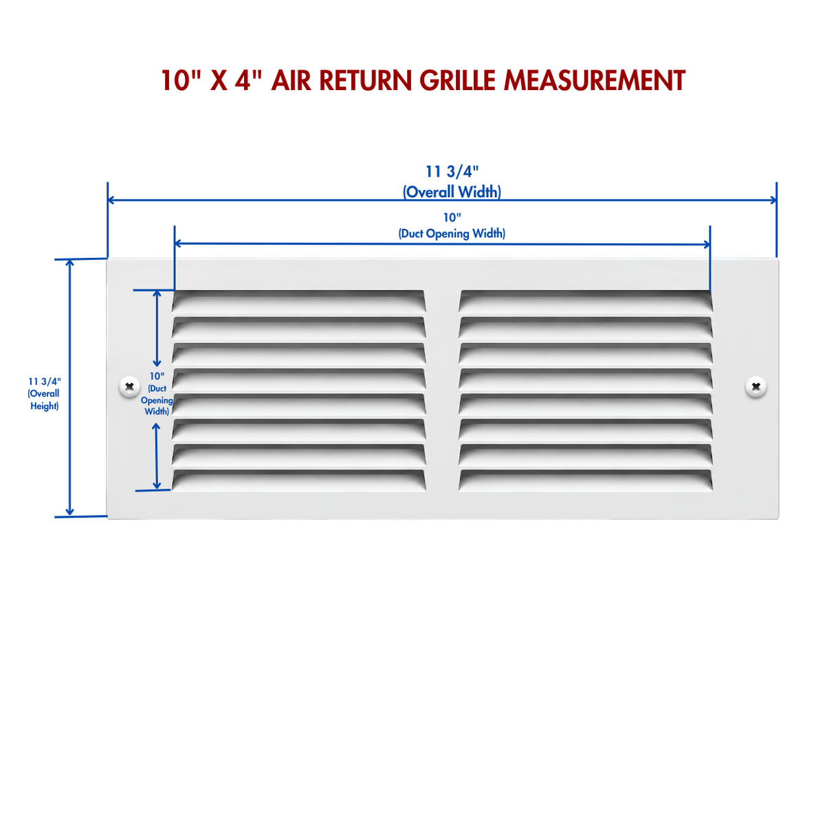 10" x 4" white steel air return grille measurement