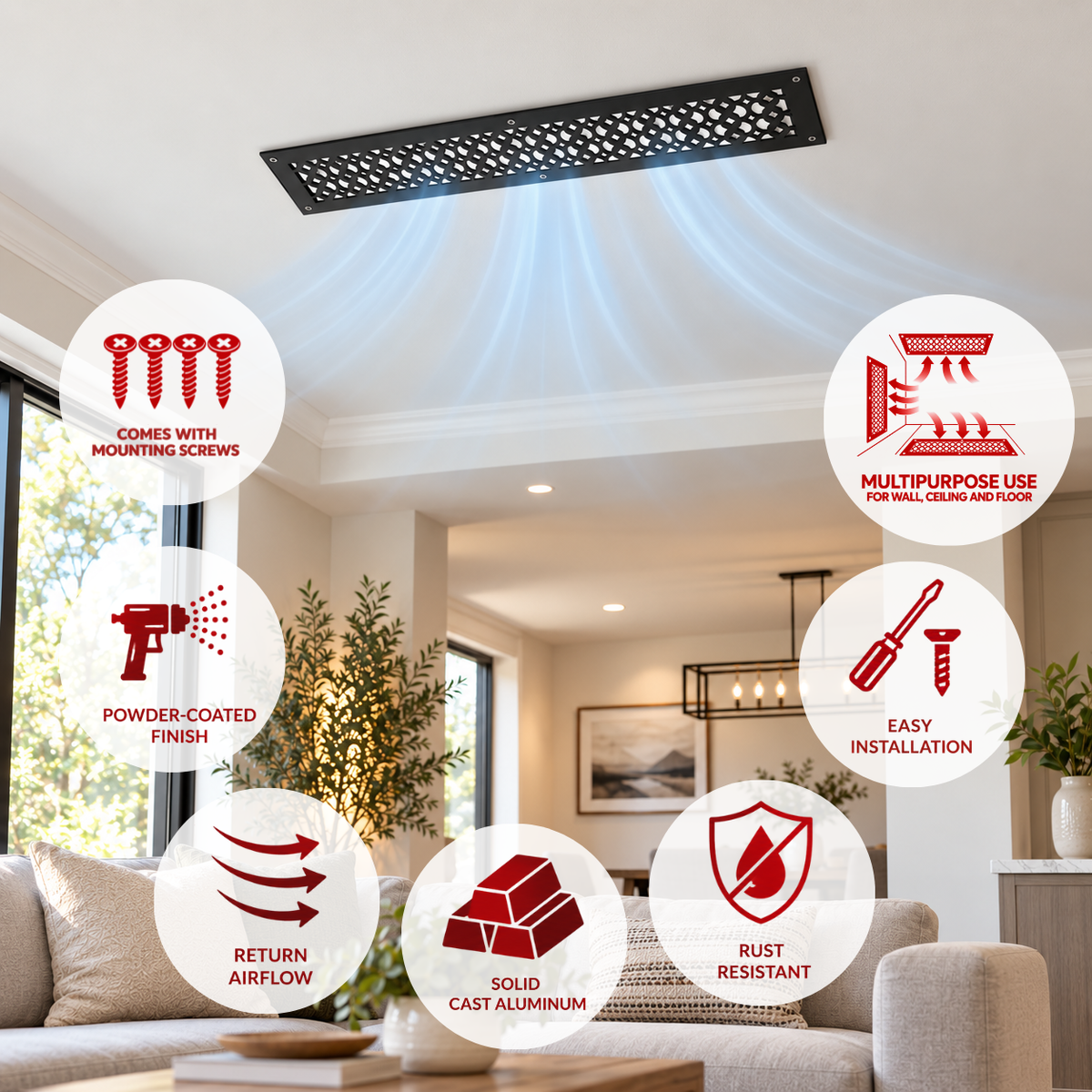 3" x 24" Air Return Grille Cast Aluminum | VR100 Tudor Mushroom Design Vent Cover | Wall, Ceiling & Floor | HVAC Register